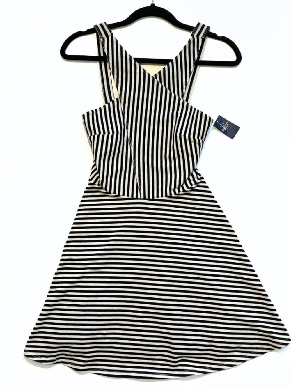NEW Hollister Fit & Flare Sleeveless Striped Black & White Skater Dress Medium